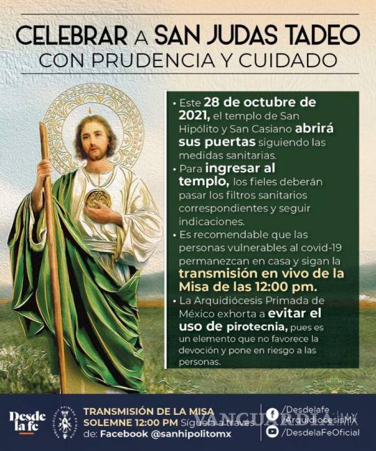 $!San Judas Tadeo... misa desde el Templo de San Hipólito en CDMX (En Vivo)