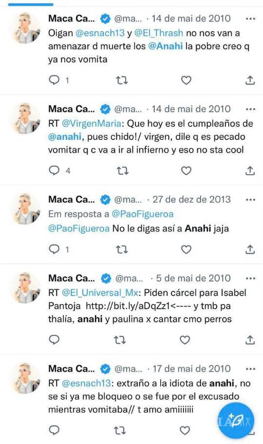$!La forma despectiva en que Maca se expresó de Anahí, quedó guardada en Twitter.