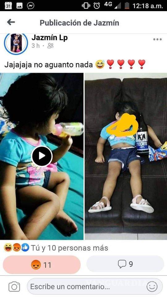 $!Madre da cerveza a su bebé y se burla en Facebook, 'no aguantó nada'