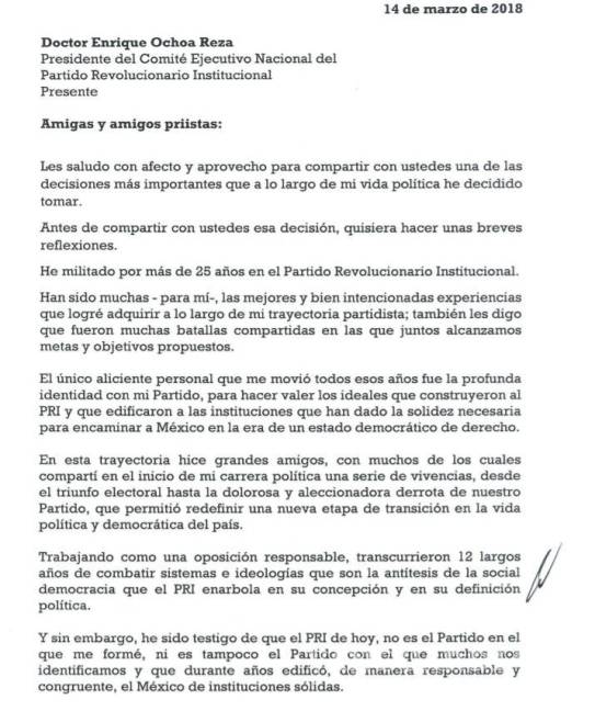 $!Canek Vázquez renuncia a 25 años de militancia priista