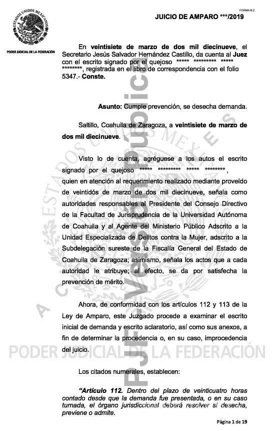 $!#MeTooSaltillo le dictan medida cautelar a estudiante de Jurisprudencia de la UAdeC por acoso; juzgado ‘batea’ amparo solicitado