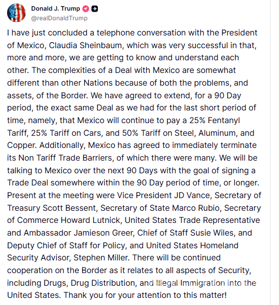 $!Trump y Sheinbaum llegan a un acuerdo: Estados Unidos y México retrasan aplicación de aranceles por 90 días