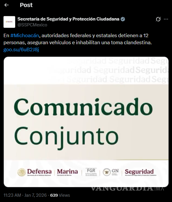 $!Plan Michoacán: SSPC y Defensa Nacional detienen a 12 personas e inhabilitan toma clandestina