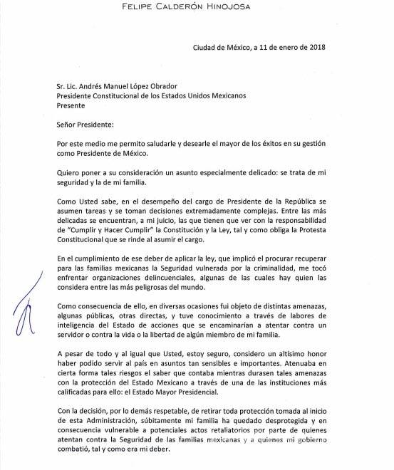 $!Pido seguridad, estoy a su disposición: AMLO revela carta de Felipe Calderón
