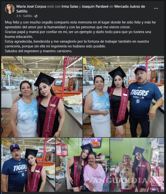 $!Joven celebra desde el Mercado Juárez, en Saltillo, su graduación como ingeniera. Las imágenes se volvieron virales y recibieron todo tipo de comentarios.
