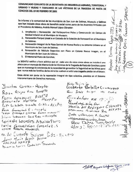 $!Informan avance de convenio entre deudos de Pasta de Conchos y Gobierno Federal