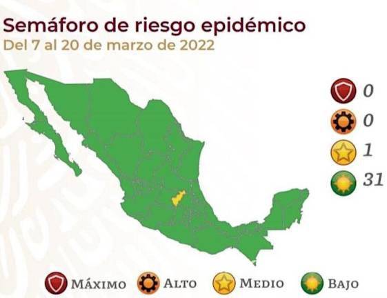 $!El semáforo epidemiológico para México que estará vigente a partir del próximo lunes 7 de marzo y hasta el 20 de marzo.