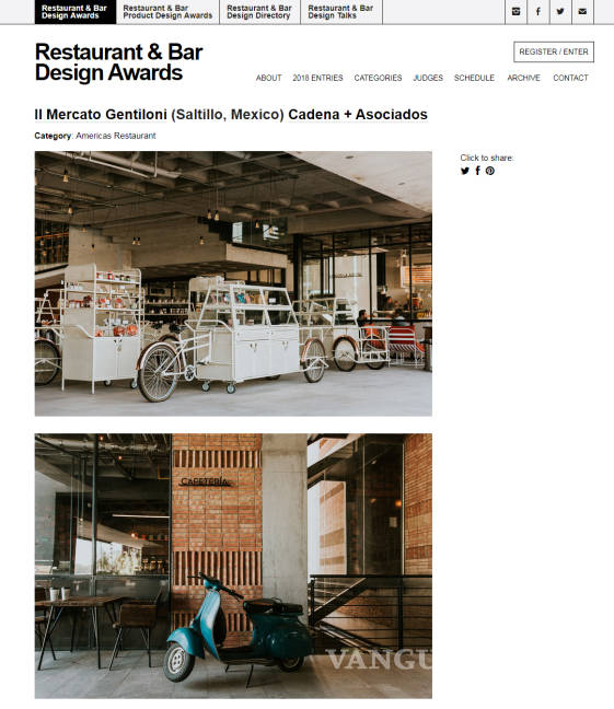 $!El restaurante saltillense Il Mercato Gentiloni brilló en la décima edición del Restaurante and Bar Design Awards