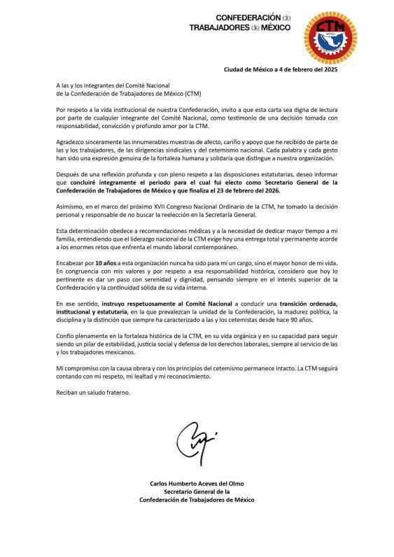 $!Con un comunicado dio a conocer el octogenario líder que se va.