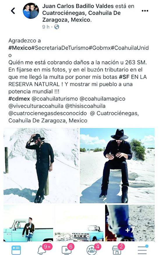 $!Multan a influencer en Cuatrociénegas, Coahuila... ¡por pisar con sus botas la reserva natural!