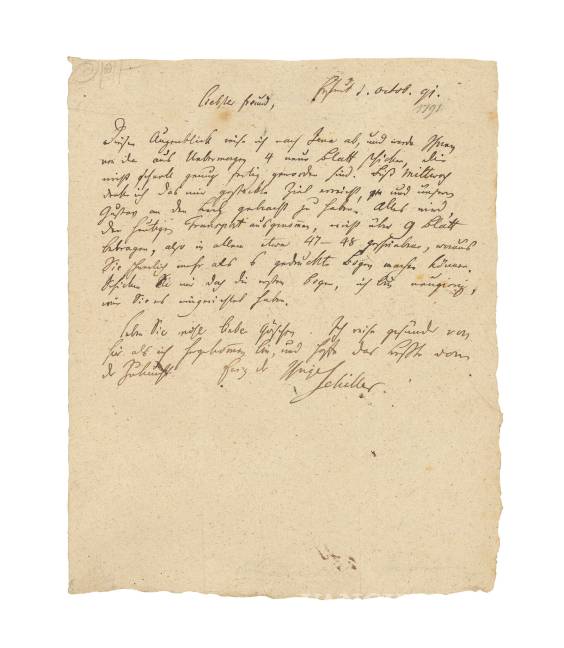 $!Subastan una carta del dramaturgo alemán Friedrich Schiller de hace 224 años