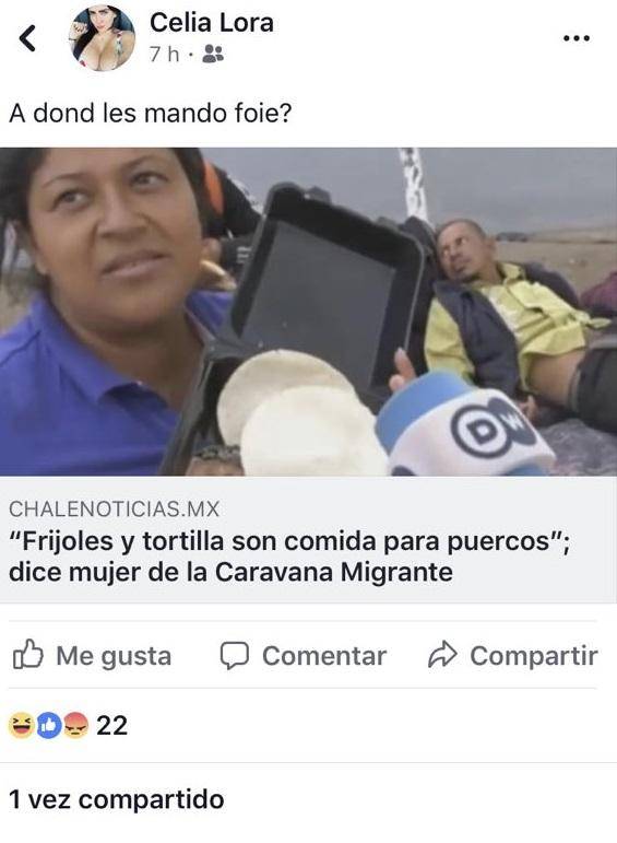 $!Celia Lora les mandará “foie gras” a migrantes, en vez de frijoles