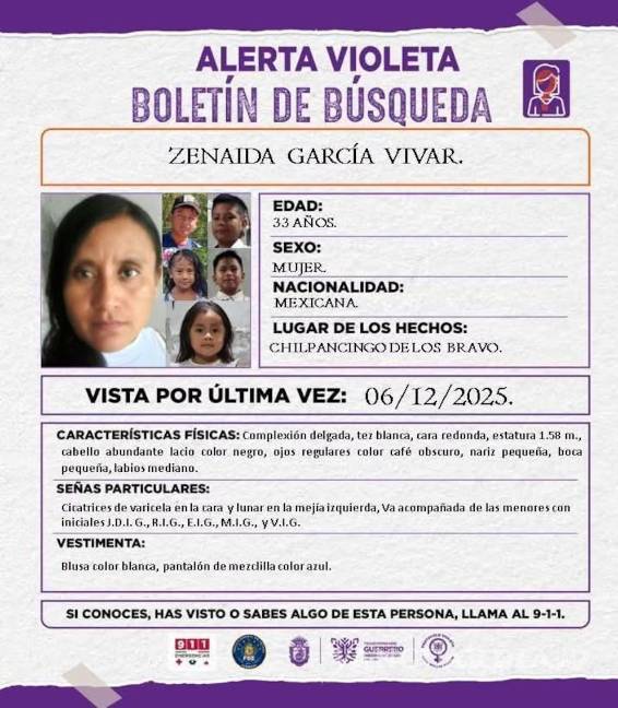 $!Autoridades de Guerrero mantienen un operativo activo para localizar a Zenaida García Vivar y a sus cinco hijos, desaparecidos desde el 6 de diciembre en Chilpancingo