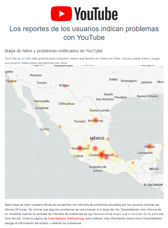 $!DownDetector registra caída masiva de YouTube; usuarios reportan que es falla global