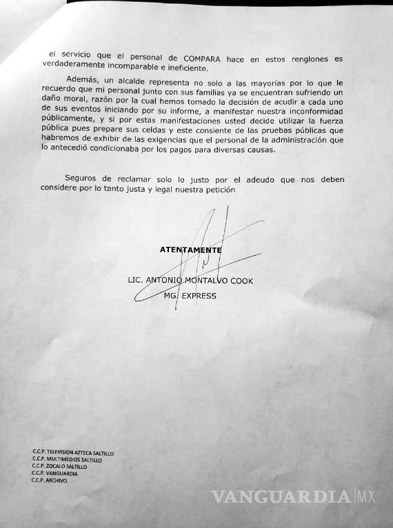 $!MG Express demanda a Compara y Presidencia de Ramos Arizpe por casi 3 mdp