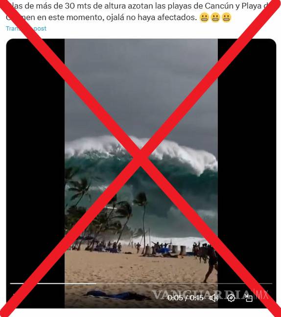 $!”Olas de más de 30 mts de altura azotan las playas de Cancún y Playa del Carmen en este momento, ojalá no haya afectados (sic)”, comenta un usuario en Facebook.