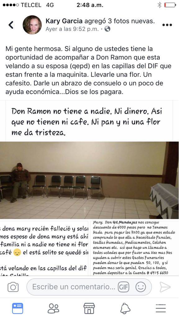 $!Flores, abrazos y siete mil pesos recibe Don Ramón para enterrar a su esposa