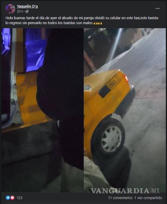 $!Reconoce usuaria a taxista por devolver celular olvidado a abuelito en Saltillo.