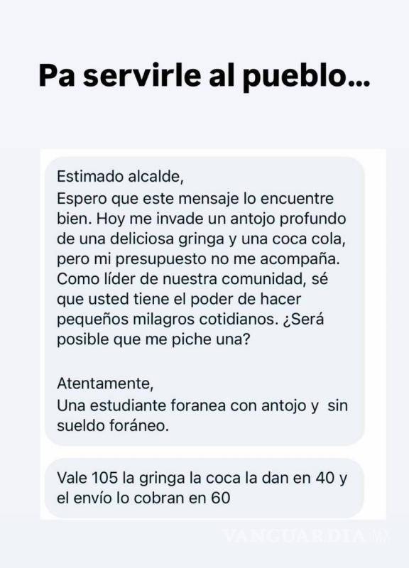 $!La solicitud de la joven, que pidió un favor sencillo al alcalde, fue publicada por el propio Carlos Jacobo Rodríguez González en sus redes sociales.