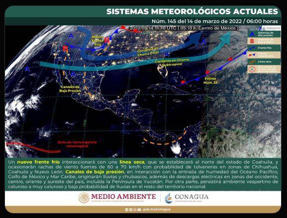 $!¡Prepárese!... frente frío 36 y 37 golpearán al territorio mexicano; ocasionarán heladas, lluvias y granizadas en estos estados