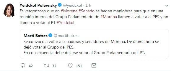 $!Yeidckol Polevnsky llama &quot;vergonzosa&quot; la elección de Mónica Fernández para el Senado