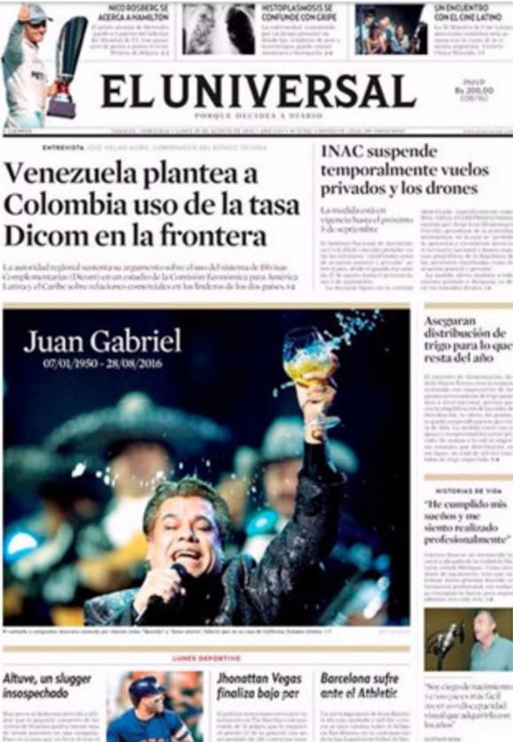 $!Así despidieron los periódicos del mundo a Juan Gabriel