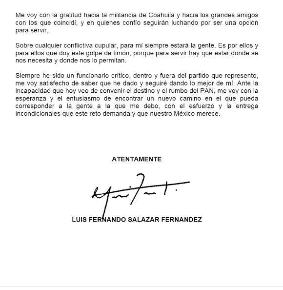 $!Renuncia Luis Fernando Salazar Fernández al PAN