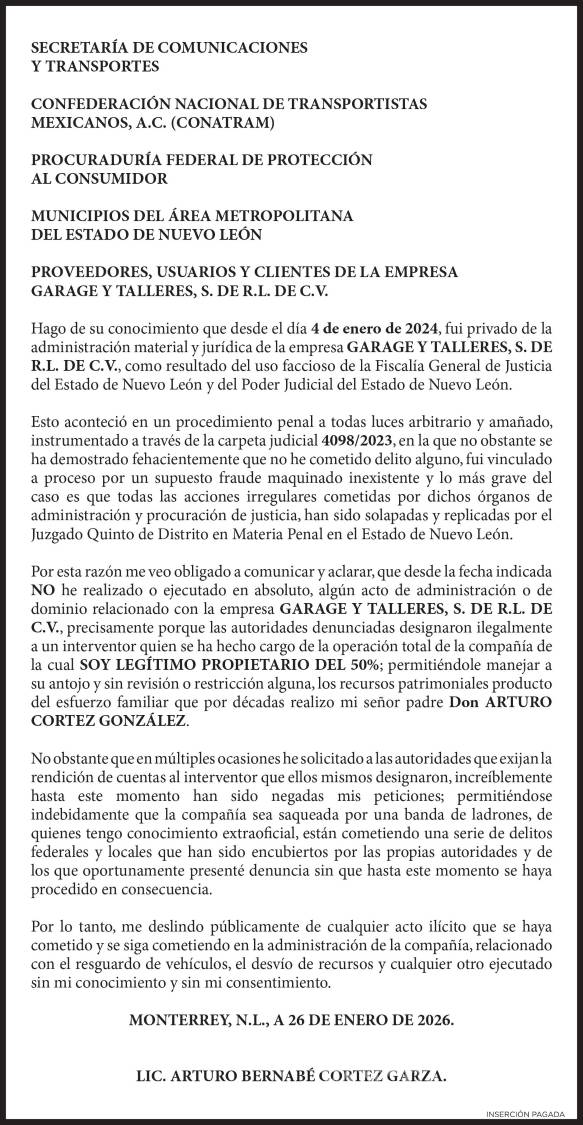 $!Ante despojo por parte de la Fiscalía y el Poder Judicial, Arturo Cortez se deslinda de cualquier actividad ilícita en Garage y Talleres