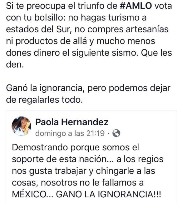 Tras triunfo de AMLO, regios piden dejar de visitar estados del sur y comprar artesanías