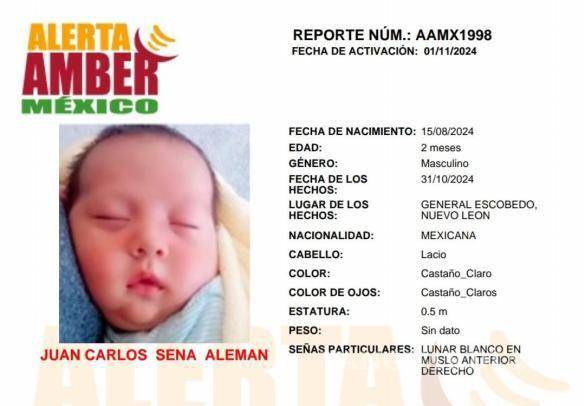 $!Lanzan Alerta Amber nacional por bebé robado en Nuevo León