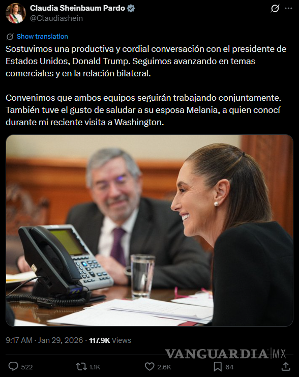 $!Donald Trump elogia a Sheinbaum tras llamada: ‘México tiene una líder maravillosa’