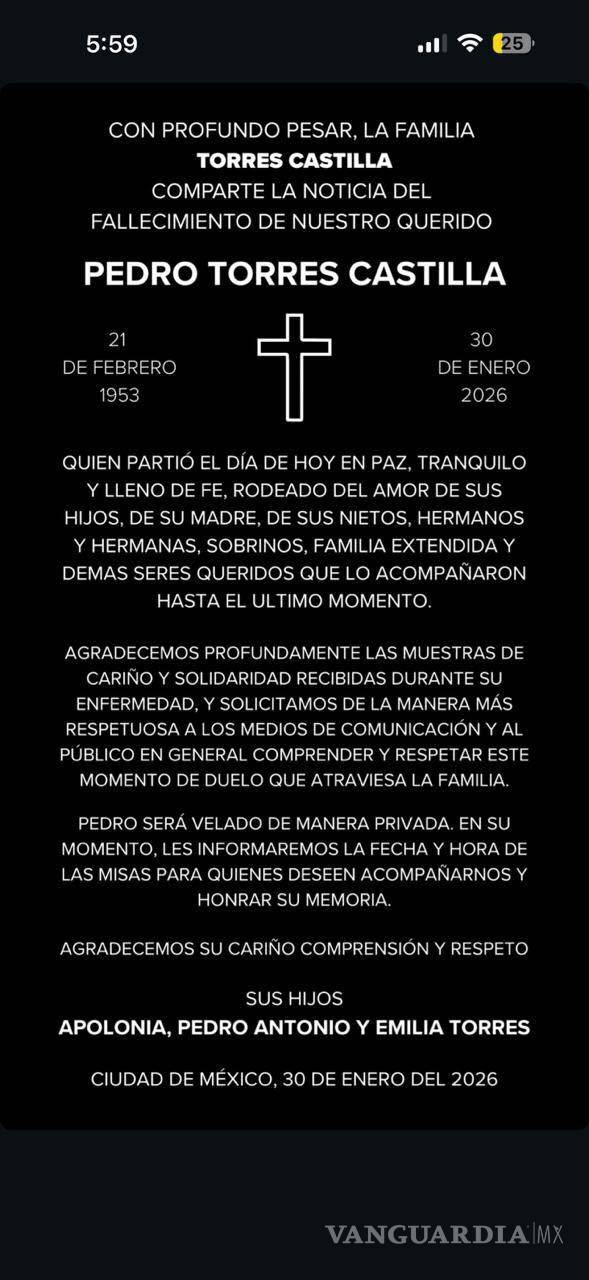 $!Fallece Pedro Torres Castilla, productor y director saltillense, a los 72 años