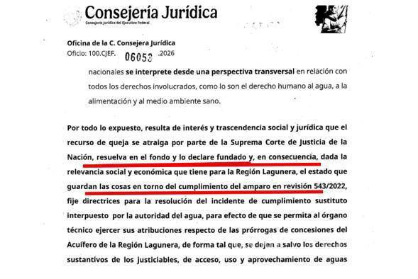 $!El documento es señalado por asociaciones civiles como un intento de modificar los alcances de la sentencia que ordena proteger el acuífero Principal de La Laguna y frenar su sobreexplotación.