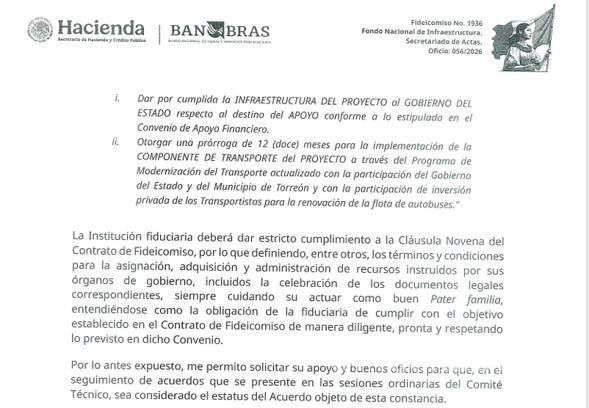 $!En marzo de 2026, Banobras firmó un acuerdo para otorgar una prórroga más de 12 meses al Estado para implementar el componente de Transporte del programa de modernización