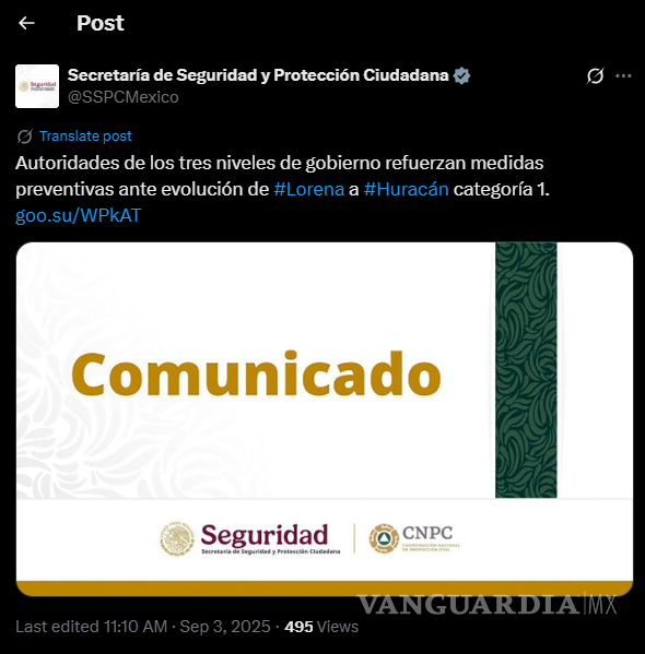 $!Suspenden clases en BCS y Sonora por huracán ‘Lorena’; ¿Qué otros estados se mantienen en alerta?