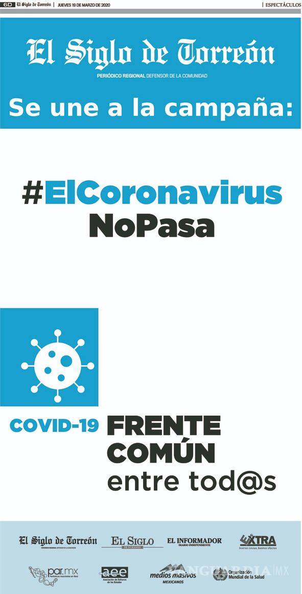$!Coronavirus: Prensa nacional se une contra el COVID-19 con 'Frente común entre tod@s'