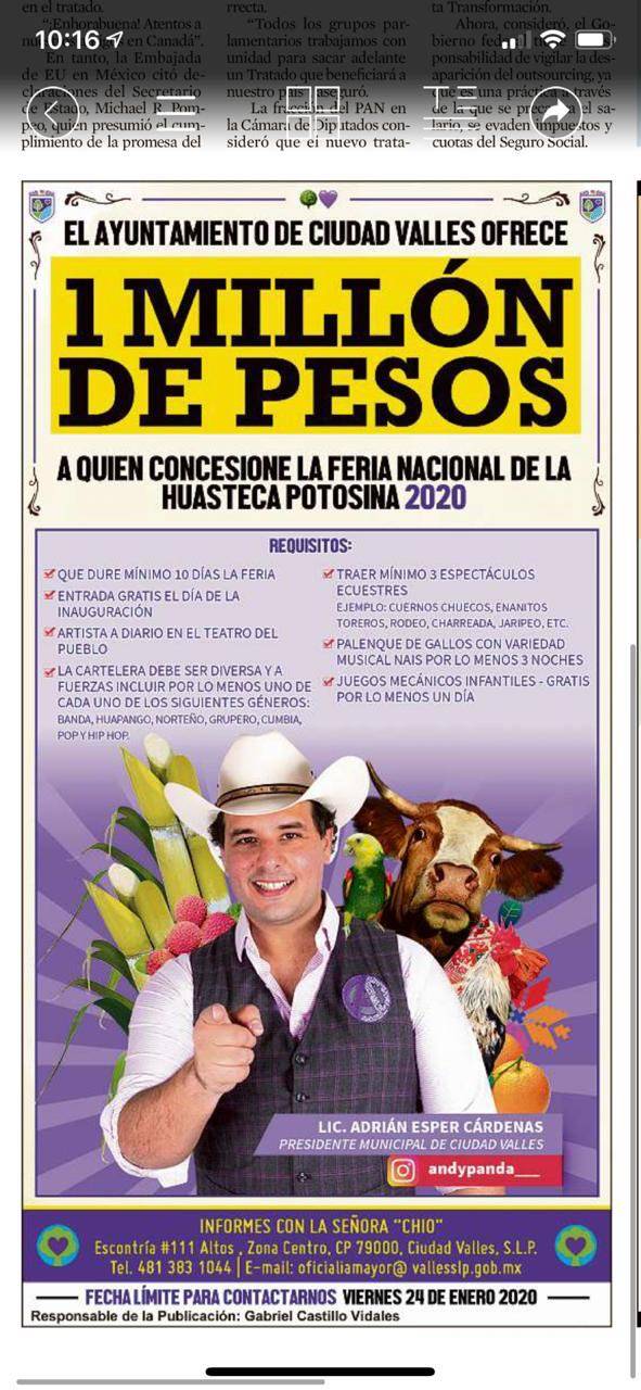 $!México mágico… Ciudad Valles ofrece un millón de pesos al ‘valiente’ que organice la feria Nacional de la Huasteca Potosina