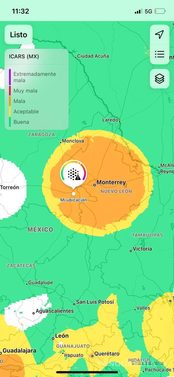 $!Este martes a las 11:00 horas, la región tuvo una “mala” calidad del aire.