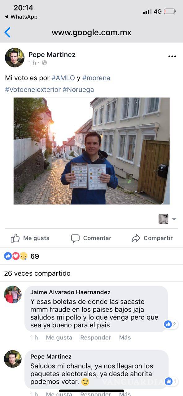 $!Saltillense le llega su boleta hasta Noruega y vota por AMLO