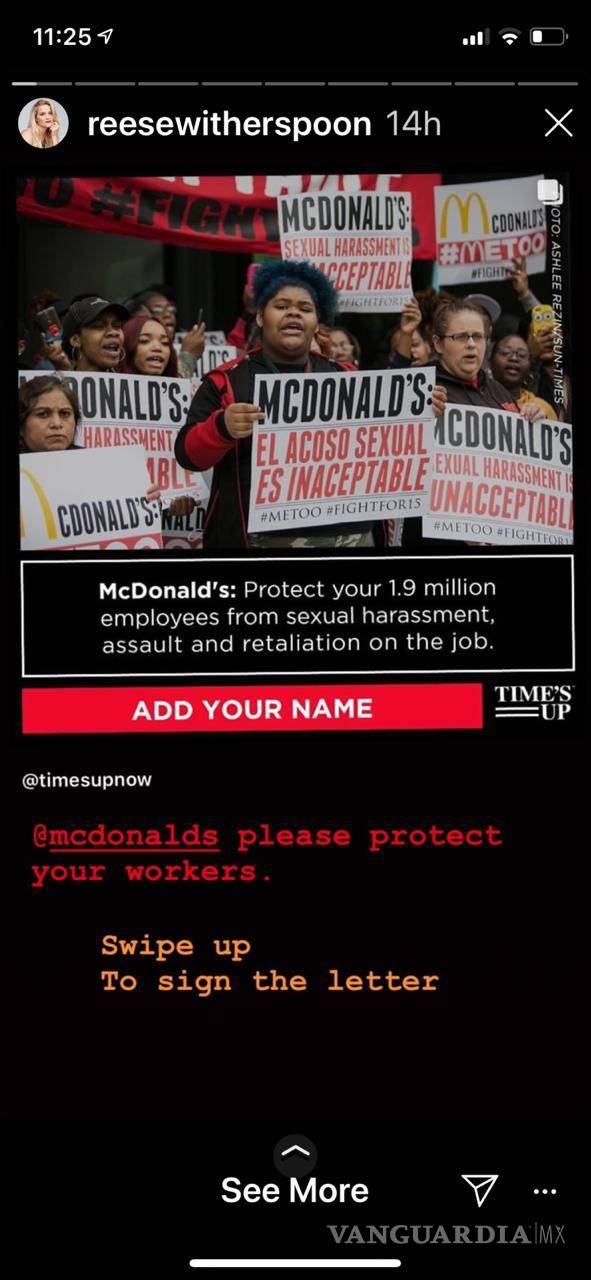 $!Reese Witherspoon muestra su apoyo a mujeres víctimas de acoso sexual