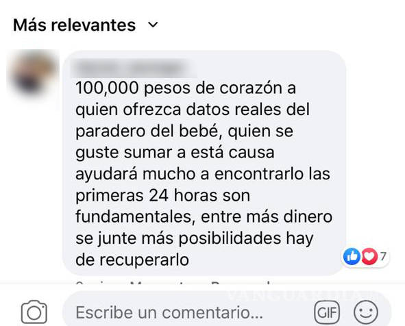 $!Ofrecen 100 mil pesos por datos reales de paradero de bebé secuestrada en Saltillo