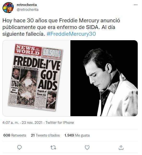 $!El 23 de noviembre, hace 30 años, Freddie Mercury anunció que tenía sida, al día siguiente murió.