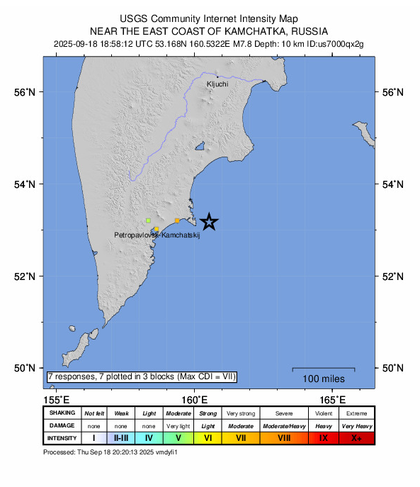 $!Reportan sismo de 7.8 en la costa oriental de Rusia; Estados Unidos activa alerta de tsunami