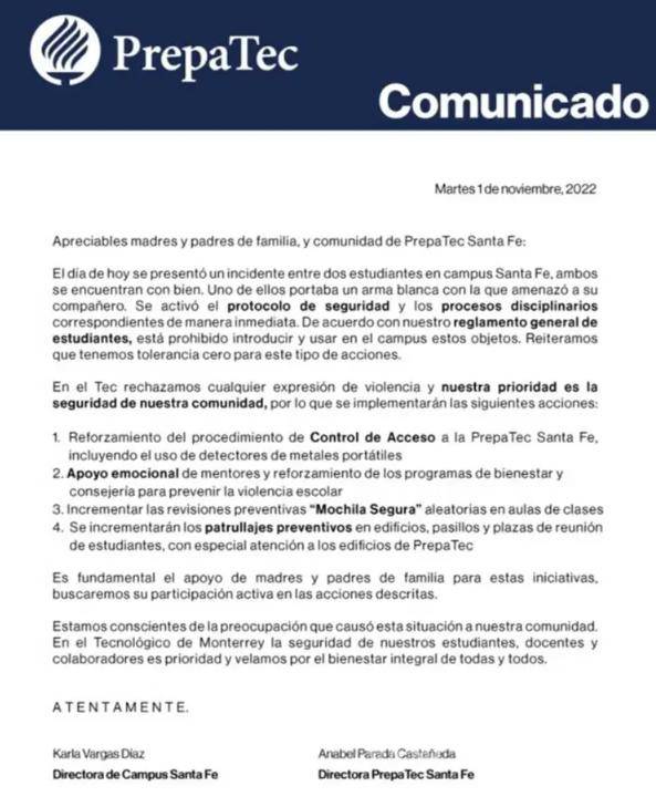 $!Estudiante de la Prepa Tec en la CDMX amenaza a compañero con un cuchillo y manopla