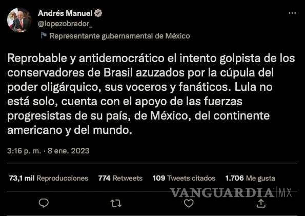 $!AMLO reprueba el ‘intento golpista de los conservadores’ en Brasil