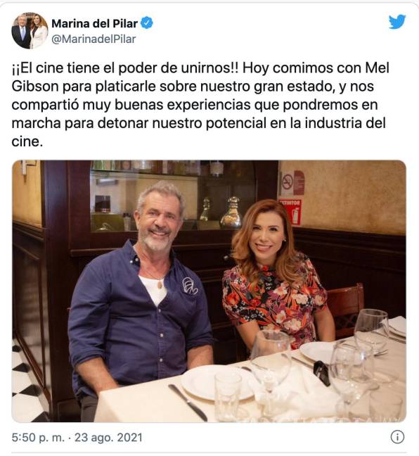 $!Ahora, más de 20 años después, la gobernadora electa de ese estado, Marina del Pilar Ávila Olmeda, se reunió con el actor y productor Mel Gibson.