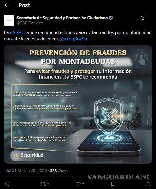 $!SSPC alerta por ‘montadeudas’ durante la cuesta de enero: Sigue estos consejos para no caer en el fraude