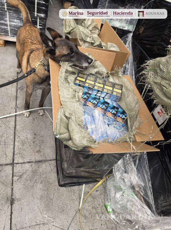$!Marina y ANAM aseguran más de 5.4 millones de cigarros en el AICM