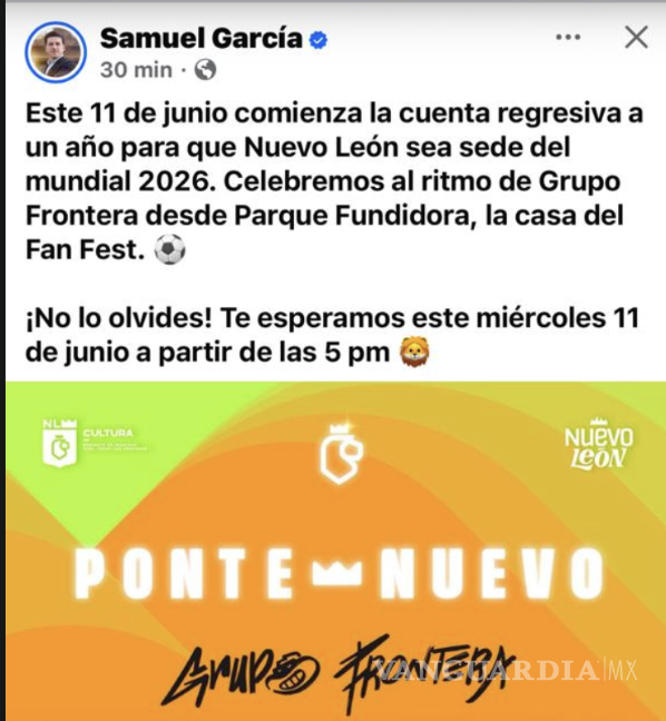 $!Samuel García brilla por su ausencia en elecciones judiciales y promueve concierto de Grupo Frontera