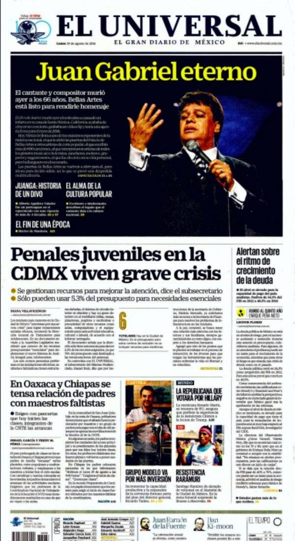 $!Así despidieron los periódicos del mundo a Juan Gabriel